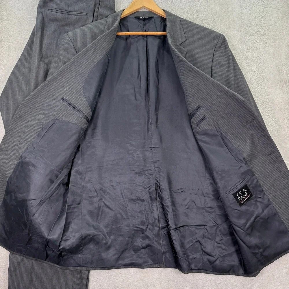 Jos A Bank Signature Collection Mens 48XL Gray Pinstripe Wool Silk Suit 38x36 - Picture 4 of 16